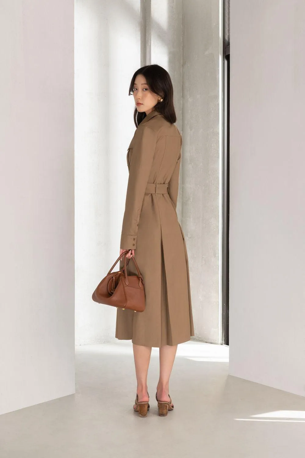 Ella Shirt Cuff Sleeved Polycotton Midi Dress