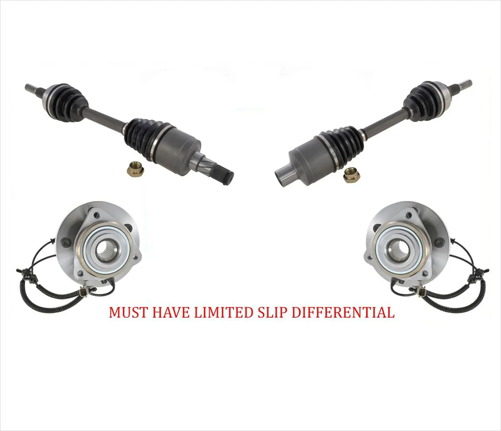 Front CV Axles & Hub Bearings For LIMITED SLIP DIFFERENTIAL Jeep Commander 06-10