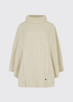 Kilronan Women’s Irish Knit Merino Poncho - Cream