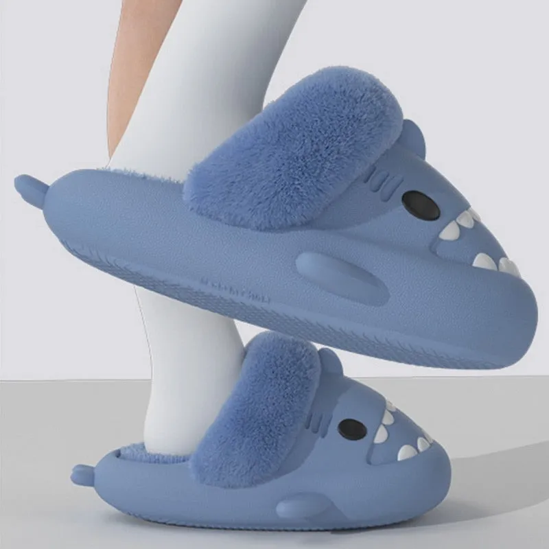 Non-Slip Furry Shark Slides women