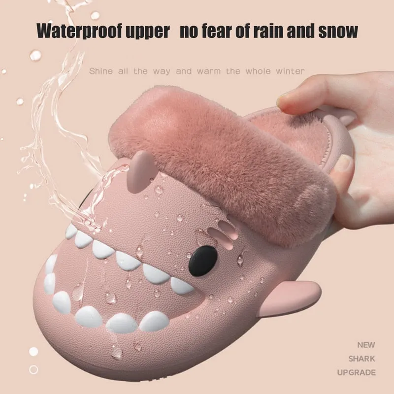 Non-Slip Furry Shark Slides women