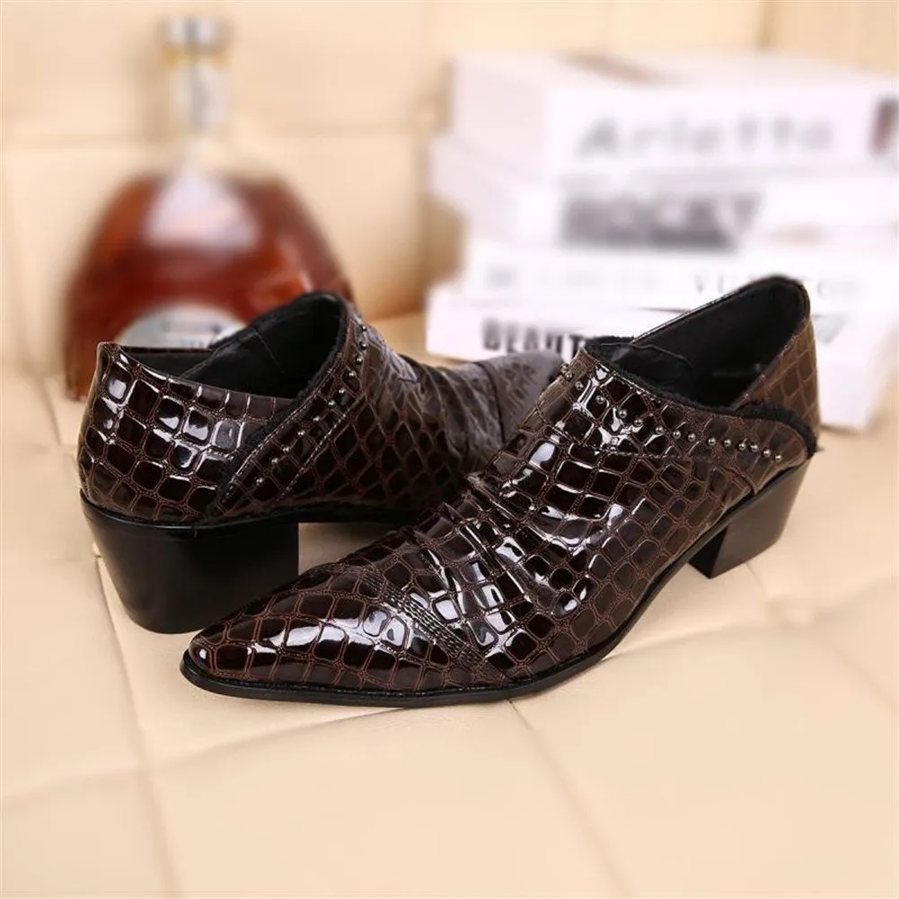 Pointed Slip on Low Top 5cm Heel Men Oxfords