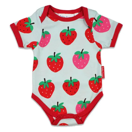 Short sleeve bodysuit- strawberry print: Size 3-6M