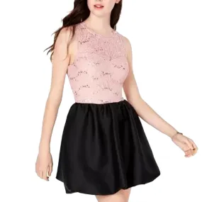 Women's Colorblocked Lace Fit & Flare Dress,Pink/Black