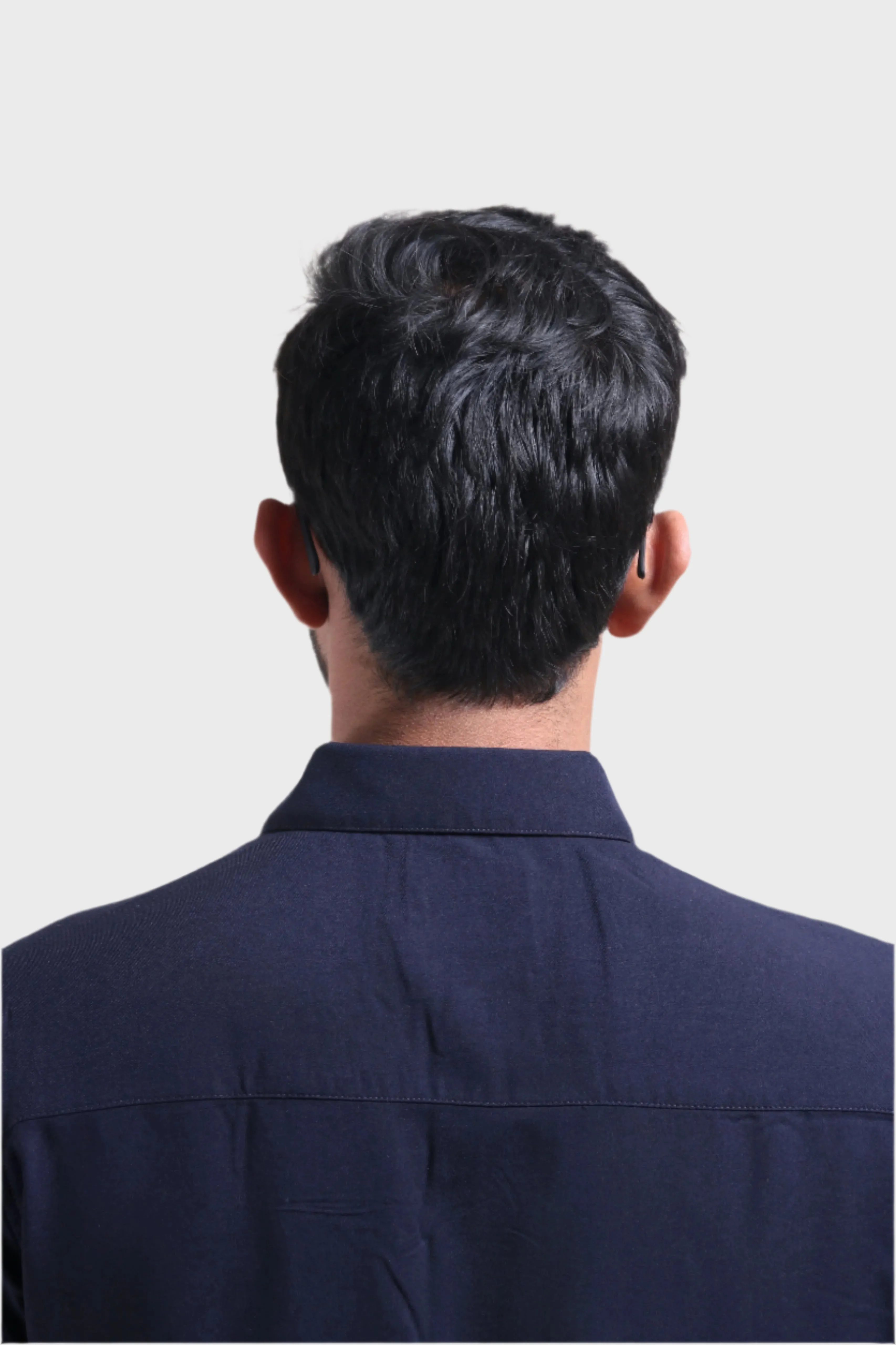 XKIND MEN'S NAVY BLUE STRETCH PLAIN SLIM FIT SHIRT